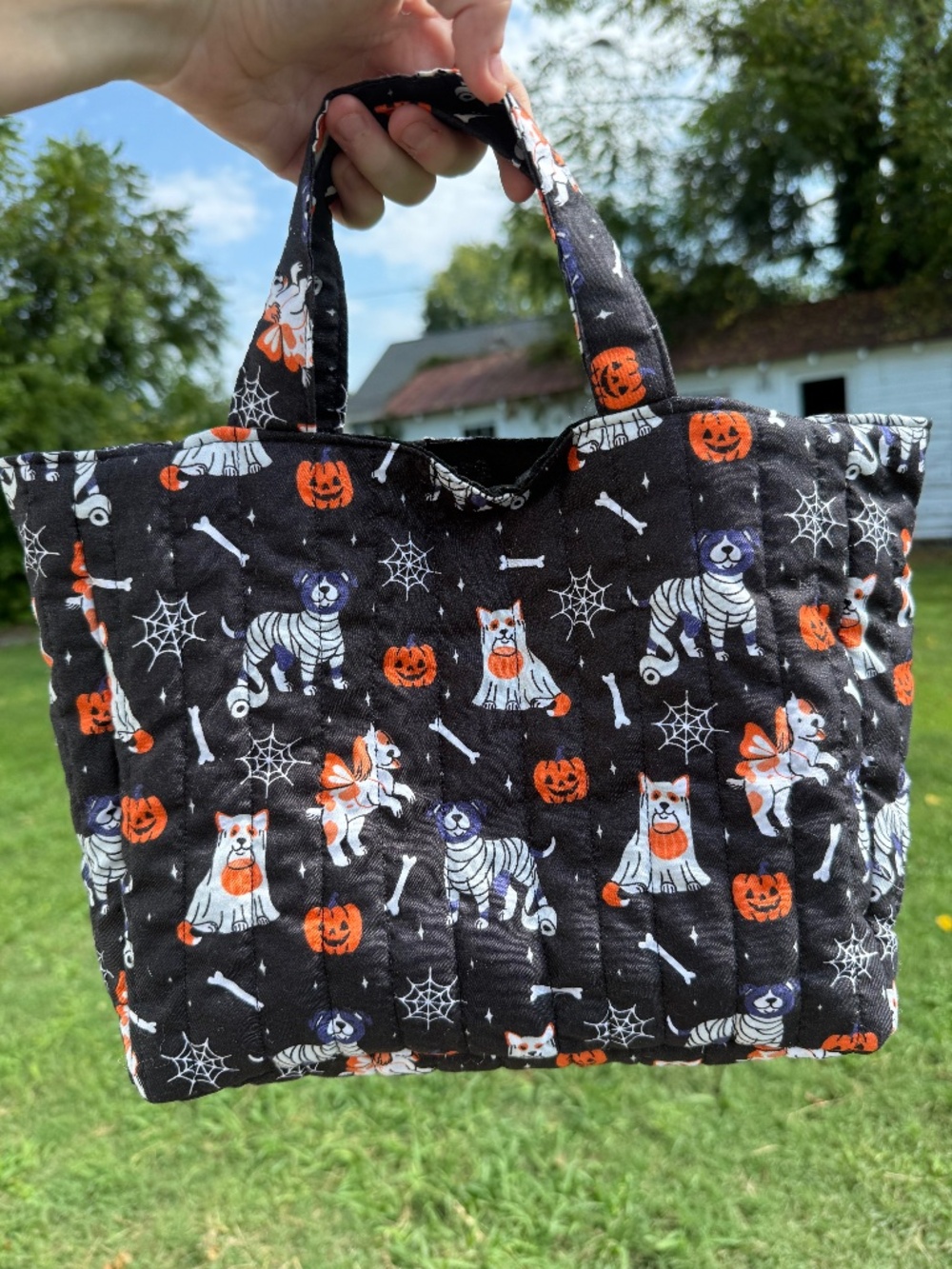 Handmade Quilted Halloween Dogs Mini shoulder tote and hand tote